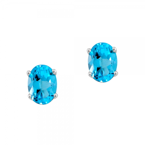 14k White Gold Oval Blue Topaz Stud Earrings Davidson Jewelers East Moline, IL