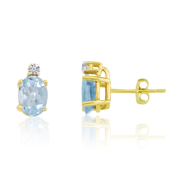 14k Yellow Gold Oval Aquamarine and Diamond Earrings Davidson Jewelers East Moline, IL