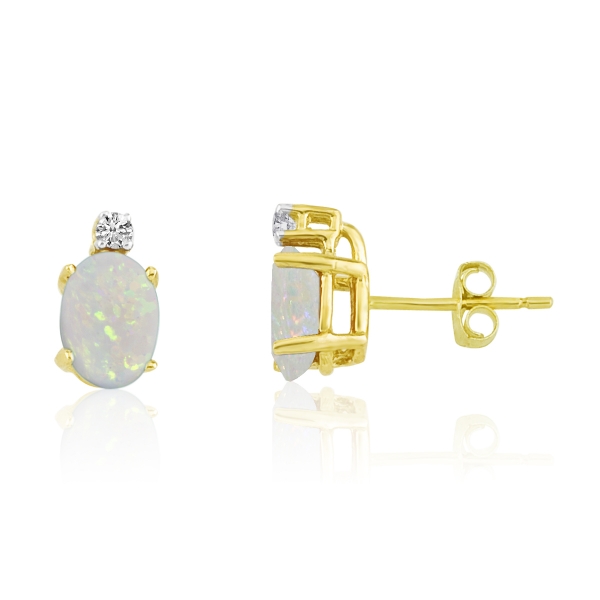 14k Yellow Gold Oval Opal and Diamond Earrings Davidson Jewelers East Moline, IL