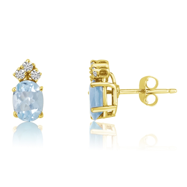 14k Yellow Gold Oval Aquamarine Earrings with Diamonds Davidson Jewelers East Moline, IL