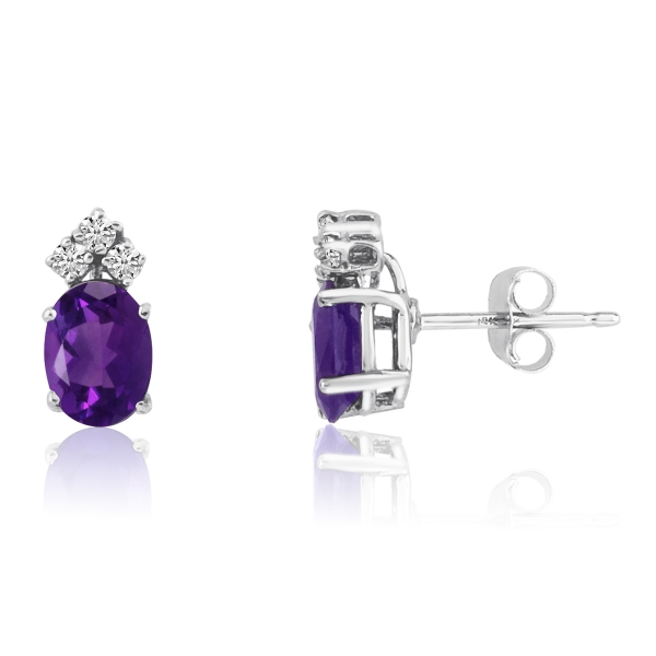 14k White Gold Oval Amethyst Earrings with Diamonds Davidson Jewelers East Moline, IL