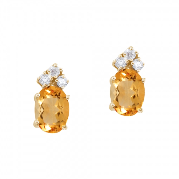 14k Yellow Gold Citrine and Diamond Oval Earrings Davidson Jewelers East Moline, IL