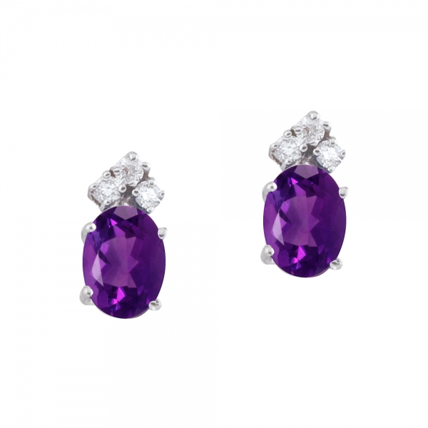 14k White Gold Amethyst and Diamond Oval Earrings Davidson Jewelers East Moline, IL