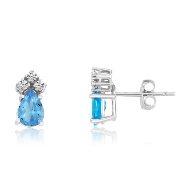 14k White Gold Blue Topaz Pear Earrings with Diamonds Davidson Jewelers East Moline, IL