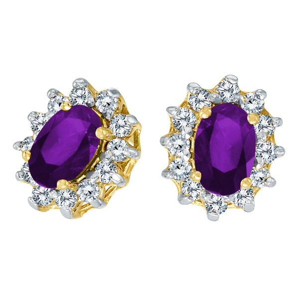 14k Yellow Gold Oval Amethyst and .25 total ct Diamond Earrings Davidson Jewelers East Moline, IL