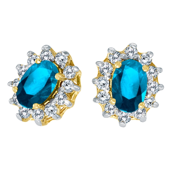 14k Yellow Gold Oval Blue Topaz and .25 total ct Diamond Earrings Davidson Jewelers East Moline, IL
