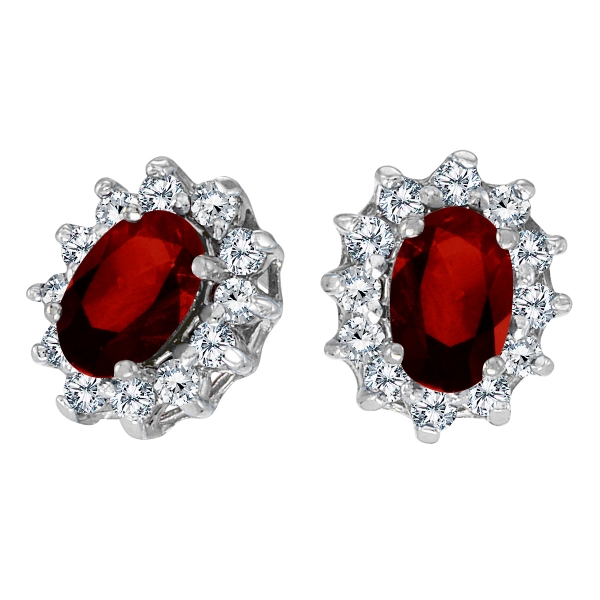 14k White Gold Oval Garnet and .25 total ct Diamond Earrings Davidson Jewelers East Moline, IL