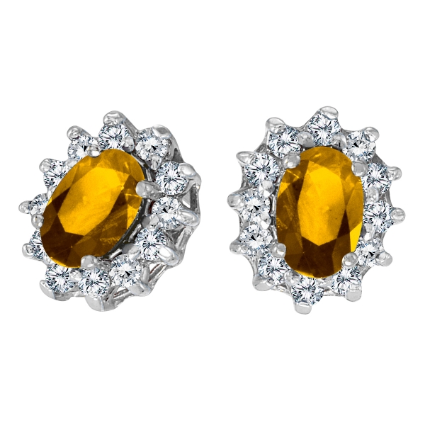 14k White Gold Oval Citrine and .25 total ct Diamond Earrings Davidson Jewelers East Moline, IL