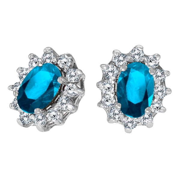 14k White Gold Oval Blue Topaz and .25 total ct Diamond Earrings Davidson Jewelers East Moline, IL