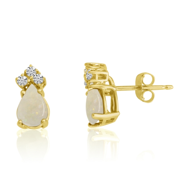 14k Yellow Gold 7X5 Pear Opal and Diamond Earrings Davidson Jewelers East Moline, IL
