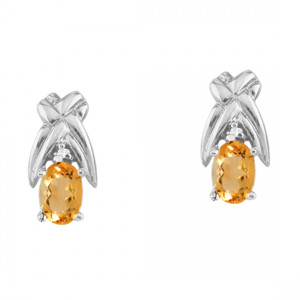 14k White Gold 6x4 mm Citrine and Diamond Oval Shaped Earrings Davidson Jewelers East Moline, IL
