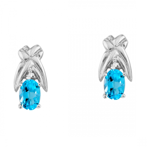 14k White Gold 6x4 mm Blue Topaz and Diamond Oval Shaped Earrings Davidson Jewelers East Moline, IL
