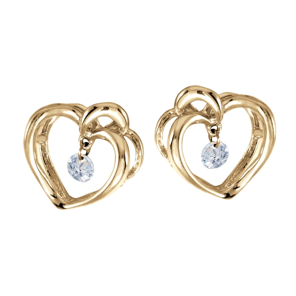 14K Yellow Gold .16 ct Diamond Heart Dashing Diamonds Earrings Davidson Jewelers East Moline, IL
