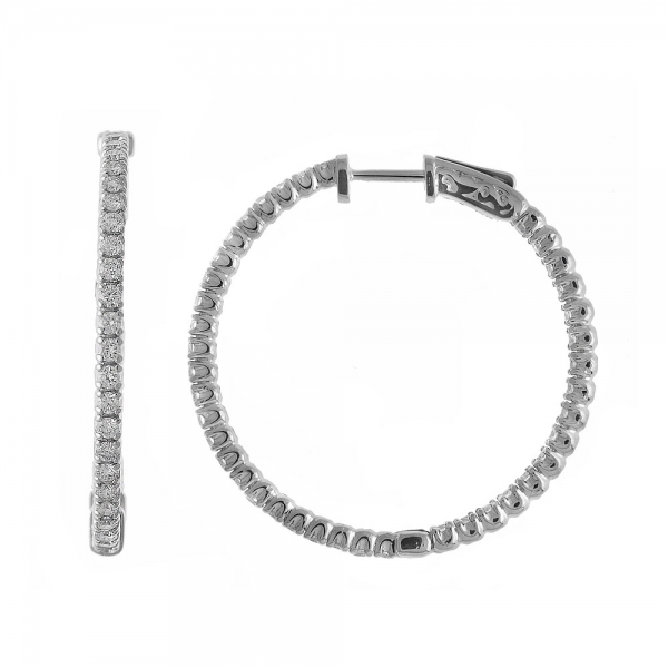 14K 1.52ct White Gold Diamond Secure Lock 35 mm Hoop Earrings Davidson Jewelers East Moline, IL