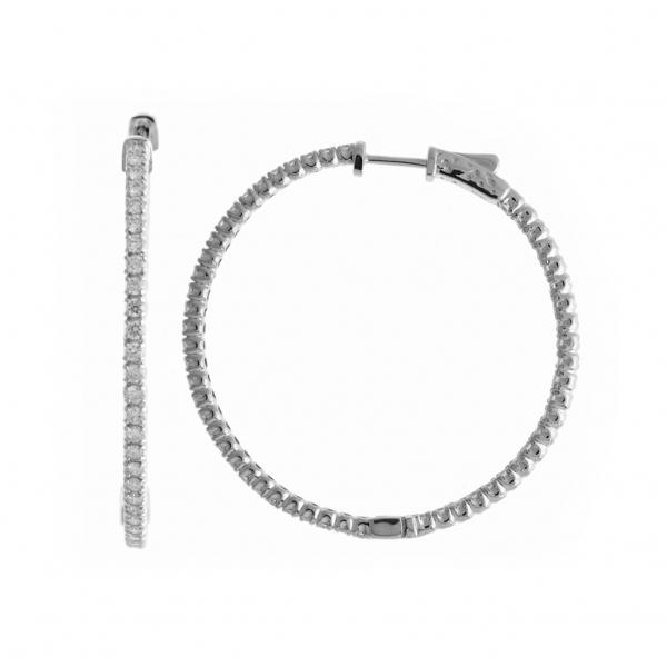 14K 2ct White Gold Diamond Secure Lock 43 mm Hoop Earrings Davidson Jewelers East Moline, IL