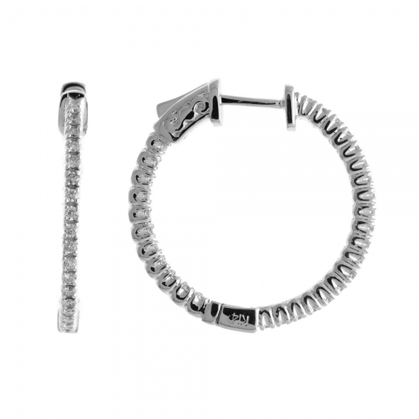 14K .60ct White Gold Diamond Secure Lock 25 mm Hoop Earrings Davidson Jewelers East Moline, IL
