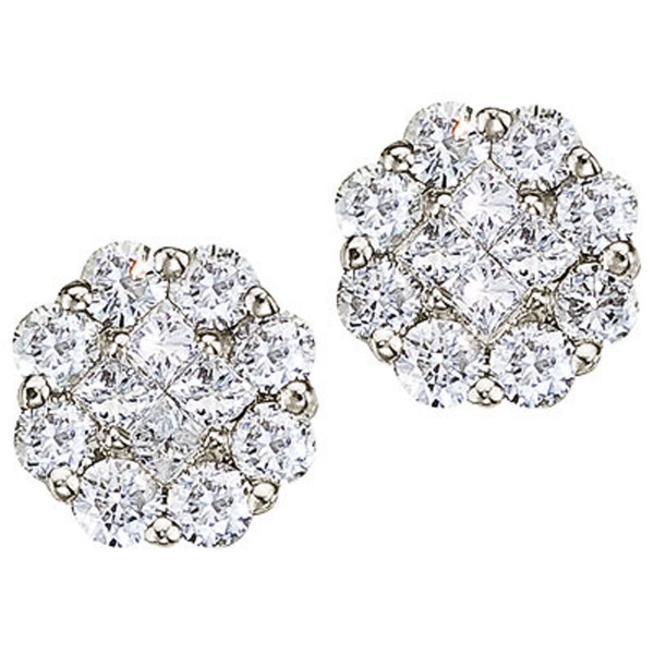 14K White Gold .54 ct Diamond Clustaire Stud Earrings Davidson Jewelers East Moline, IL
