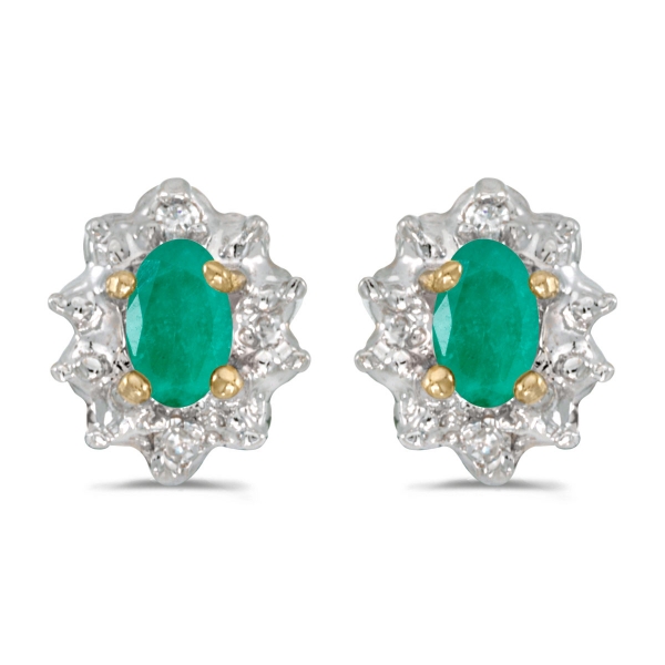 10k Yellow Gold Oval Emerald And Diamond Earrings Davidson Jewelers East Moline, IL