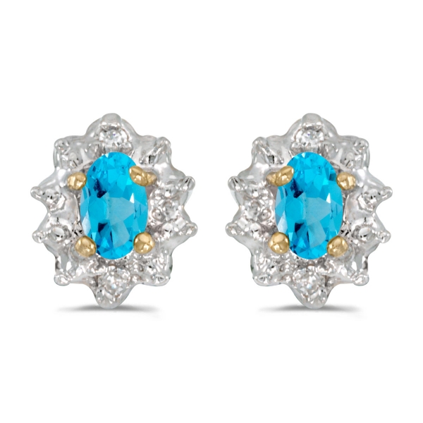 14k Yellow Gold Oval Blue Topaz And Diamond Earrings Davidson Jewelers East Moline, IL
