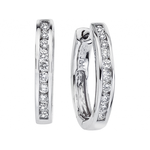 14k White Gold Oval Secure Lock Hoops (.44 CT) Davidson Jewelers East Moline, IL