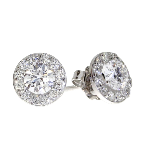 14K White Gold .79 ct Diamond Halo Stud Earrings Davidson Jewelers East Moline, IL