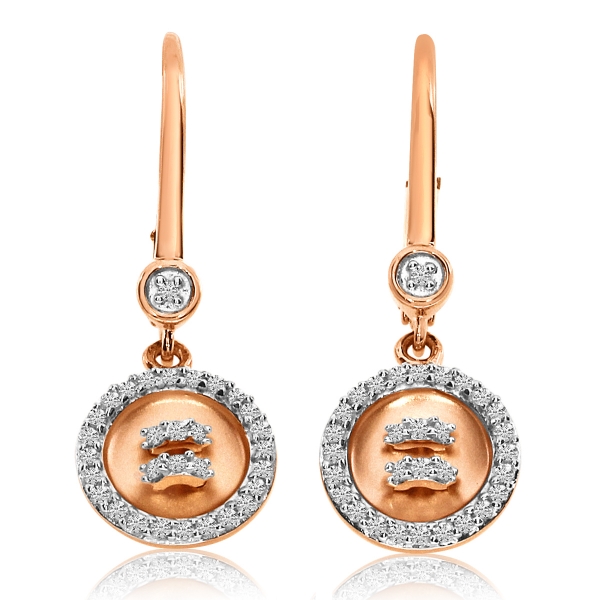 14K Rose Gold  Diamond Satin Button Lever Back Earrings Davidson Jewelers East Moline, IL