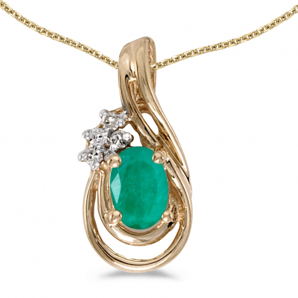 10k Yellow Gold Oval Emerald And Diamond Teardrop Pendant Davidson Jewelers East Moline, IL