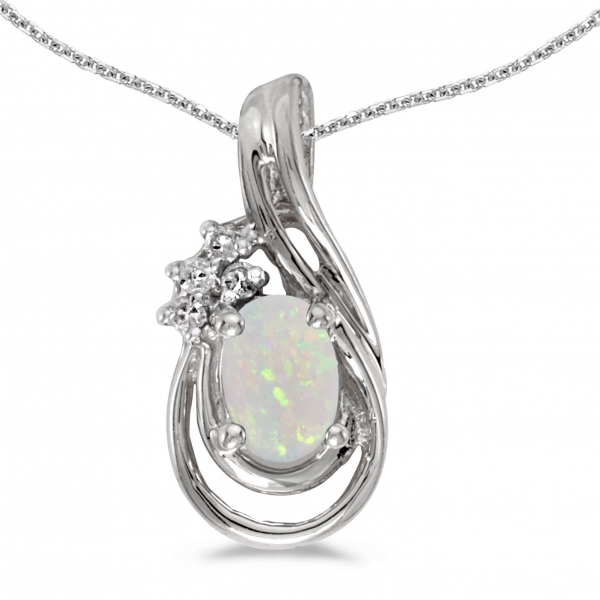 10k White Gold Oval Opal And Diamond Teardrop Pendant Davidson Jewelers East Moline, IL