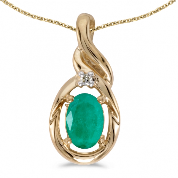 10k Yellow Gold Oval Emerald And Diamond Pendant Davidson Jewelers East Moline, IL