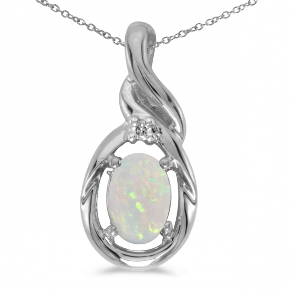 10k White Gold Oval Opal And Diamond Pendant Davidson Jewelers East Moline, IL