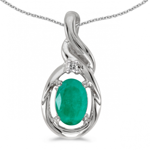 14k White Gold Oval Emerald And Diamond Pendant Davidson Jewelers East Moline, IL