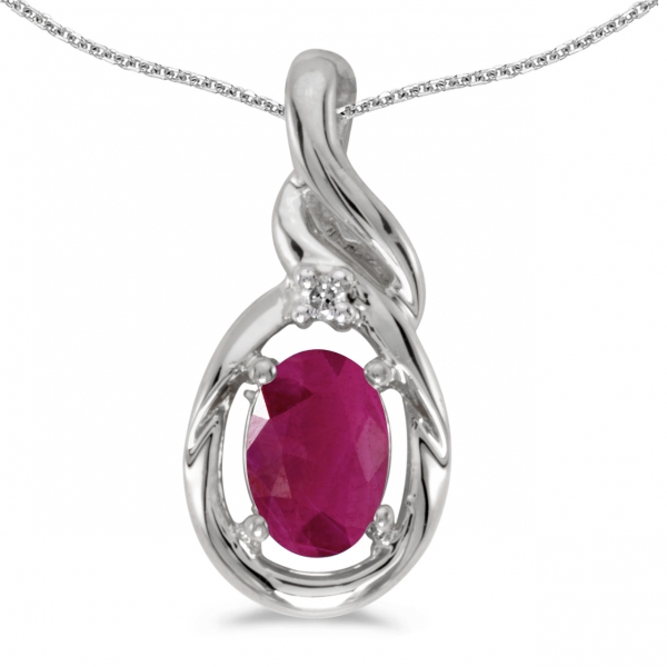 14k White Gold Oval Ruby And Diamond Pendant Davidson Jewelers East Moline, IL
