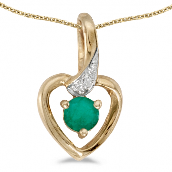 10k Yellow Gold Round Emerald And Diamond Heart Pendant Davidson Jewelers East Moline, IL