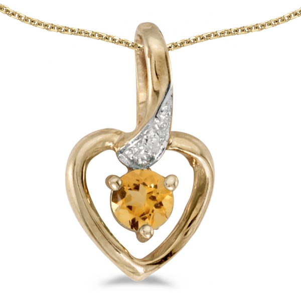 10k Yellow Gold Round Citrine And Diamond Heart Pendant Davidson Jewelers East Moline, IL