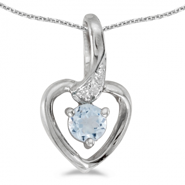 10k White Gold Round Aquamarine And Diamond Heart Pendant Davidson Jewelers East Moline, IL