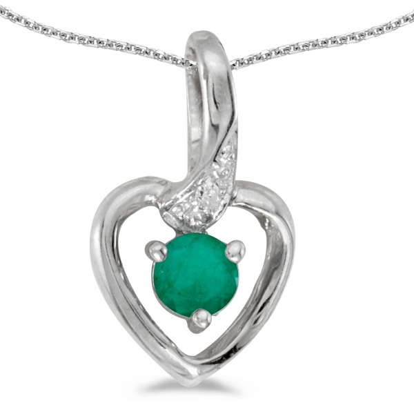 10k White Gold Round Emerald And Diamond Heart Pendant Davidson Jewelers East Moline, IL