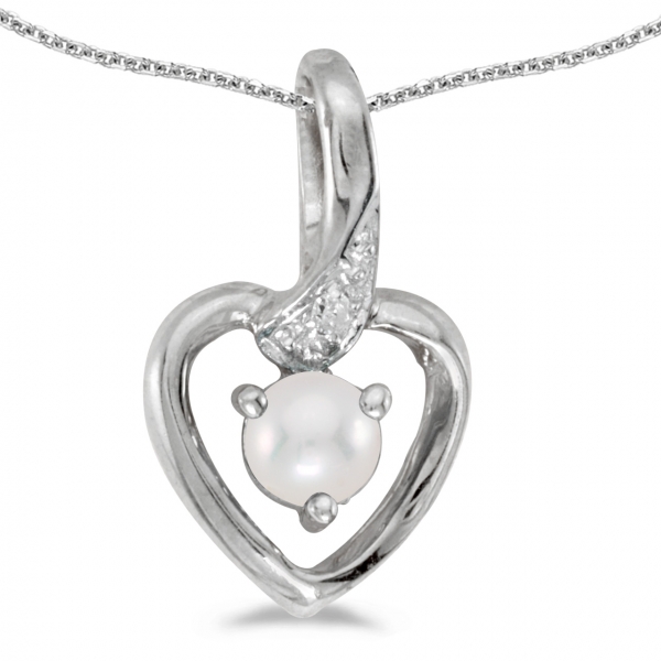 10k White Gold Freshwater Cultured Pearl And Diamond Heart Pendant Davidson Jewelers East Moline, IL