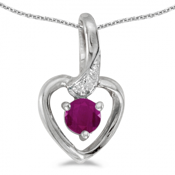 10k White Gold Round Ruby And Diamond Heart Pendant Davidson Jewelers East Moline, IL