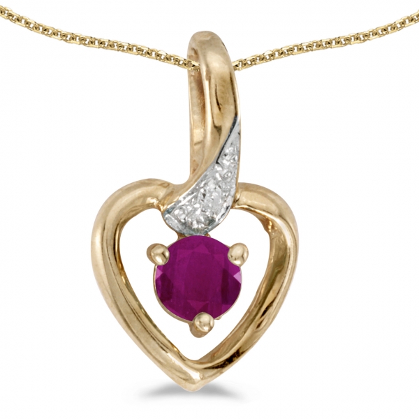 14k Yellow Gold Round Ruby And Diamond Heart Pendant Davidson Jewelers East Moline, IL