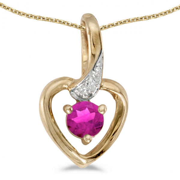 14k Yellow Gold Round Pink Topaz And Diamond Heart Pendant Davidson Jewelers East Moline, IL