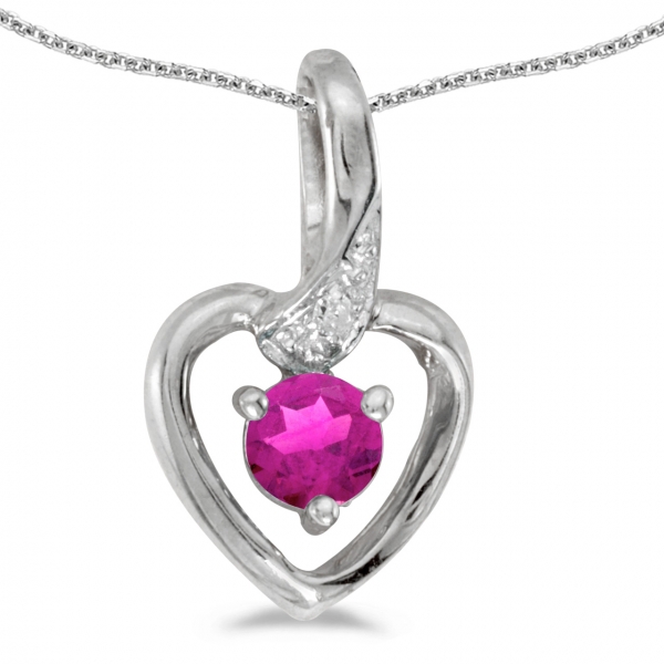 14k White Gold Round Pink Topaz And Diamond Heart Pendant Davidson Jewelers East Moline, IL