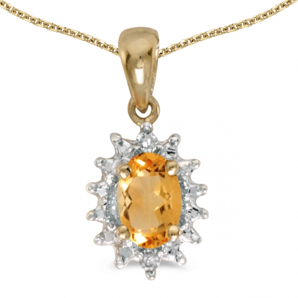 10k Yellow Gold Oval Citrine And Diamond Pendant Davidson Jewelers East Moline, IL