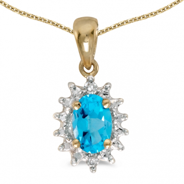 10k Yellow Gold Oval Blue Topaz And Diamond Pendant Davidson Jewelers East Moline, IL
