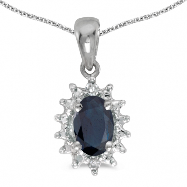 10k White Gold Oval Sapphire And Diamond Pendant Davidson Jewelers East Moline, IL