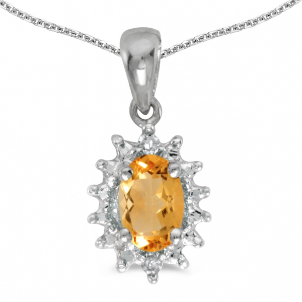 10k White Gold Oval Citrine And Diamond Pendant Davidson Jewelers East Moline, IL