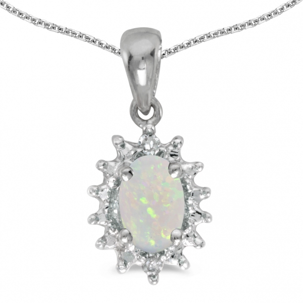 14k White Gold Oval Opal And Diamond Pendant Davidson Jewelers East Moline, IL