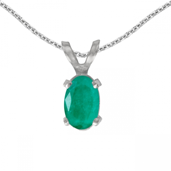 14k White Gold Oval Emerald Pendant Davidson Jewelers East Moline, IL