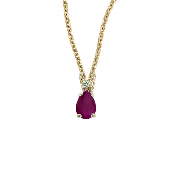 14K Yellow Gold Pear Shaped Ruby & Diamond Pendant Davidson Jewelers East Moline, IL