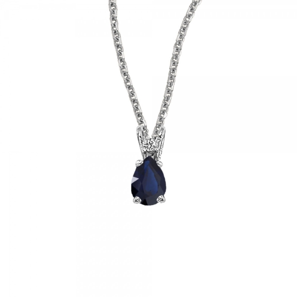 14K White Gold Pear Shaped Sapphire & Diamond Pendant Davidson Jewelers East Moline, IL