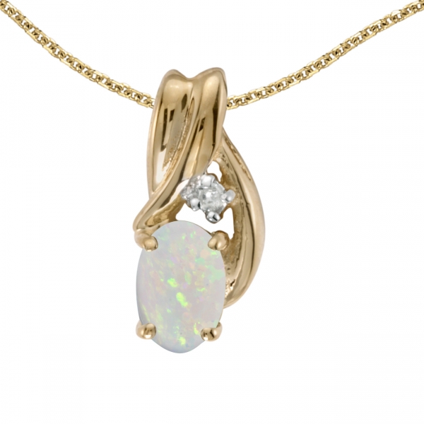 14k Yellow Gold Oval Opal And Diamond Pendant Davidson Jewelers East Moline, IL